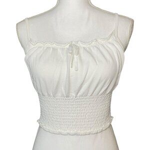 ASOS Womens Size 4 White Smocked Crop Tank Top Ruffle Cottagecore Fairy Peasant